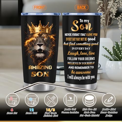 10 PCS Son Gifts from Mom with 20 Oz Tumbler, Leather Journal, Acrylic