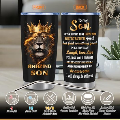 10 PCS Son Gifts from Mom with 20 Oz Tumbler, Leather Journal, Acrylic