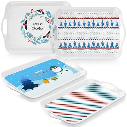 Bokon 4 Pcs Winter Xmas Serving Tray with Handle 16"x 11" Large