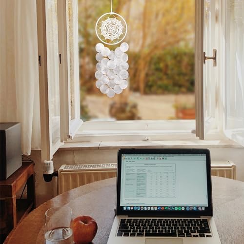 Handmade Capiz Wind Chimes for Outside, Outdoor Seashell Hanging Beach