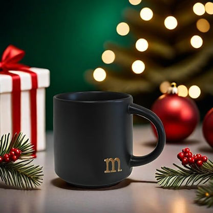 COLLECTIVE HOME Black Ceramic Coffee Mug, 15 oz Golden Monogram Tea