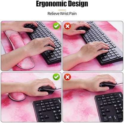 Bloss Clouds Mouse Pad and Keyboard Wrist Rest, 4-in-1 Desk Mat, Cute
