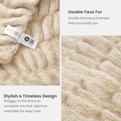 Cozy Bliss Double-Sided Soft Faux Fur Throw Blanket,60"x80", Beige