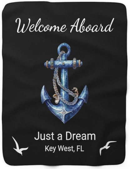Custom Boat Owner Blanket Personalized Sherpa Fleece Nautical Boat