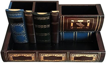 Tosnail Decorative Pen Holder with Storage Compartment, Wooden Pencil