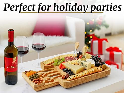Zulay Kitchen Premium Bamboo Cheese Board Set - Extra Thick Bamboo