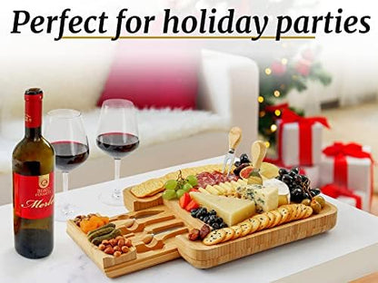 Zulay Kitchen Premium Bamboo Cheese Board Set - Extra Thick Bamboo