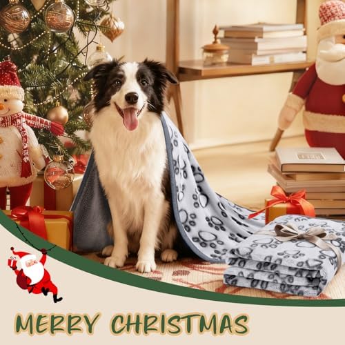 Luciphia Fluffy Paw Print Dog Blanket Large/Medium/Small, Soft Fleece
