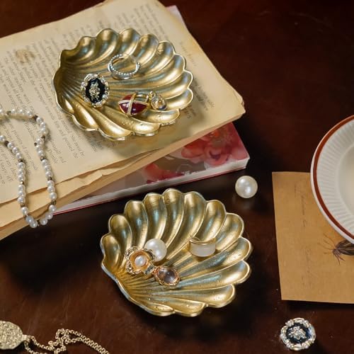 NIKKY HOME 2 Pack Seashell Ring Holder Jewelry Tray, Gold Trinket Dish