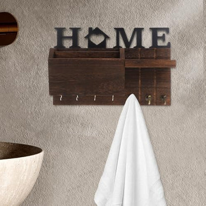 Wood Mail and Key Holder Wall Mounted Organizer with Multiple Hooks
