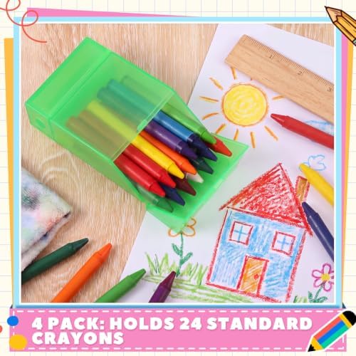 Clabby 1 Pcs 2 in 1 Plastic Crayon Box with Sharpener Holds 24, Green
