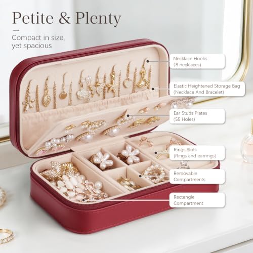 DesignSter Travel Jewelry Box, PU Leather Portable Jewelry Case, Small