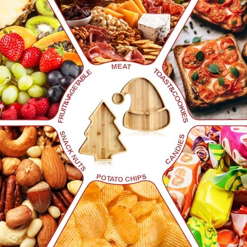 Meanplan 2 Pcs Wooden Christmas Serving Tray and Platter Christmas