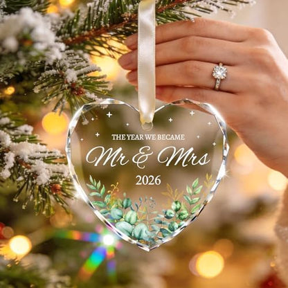 Wedding Gifts for Couples 2026, Mr and Mrs Crystal Glass Heart