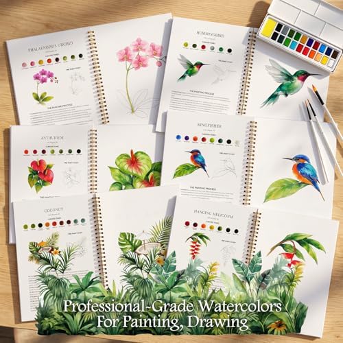 Watercolor Workbook for Beginners,18 Tropics Rainforest Watercolor