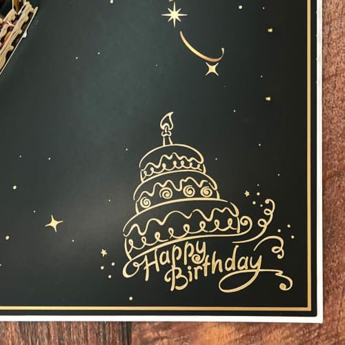 70th Birthday Pop Up Card, Elegant Black Gold 3D Design