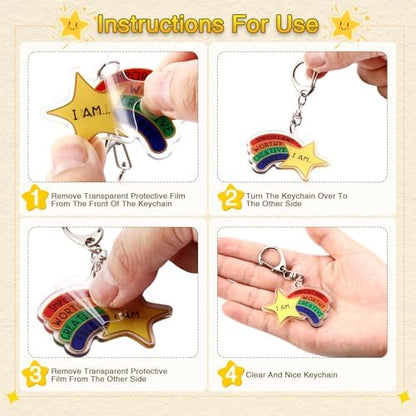 Henoyso Inspirational Star Keychain Bulk, Rainbow Appreciation Gift