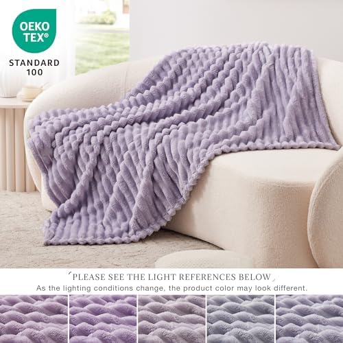 EXQ Home Stripe Jacquard Throw Blanket Light Purple for Couch Gentle