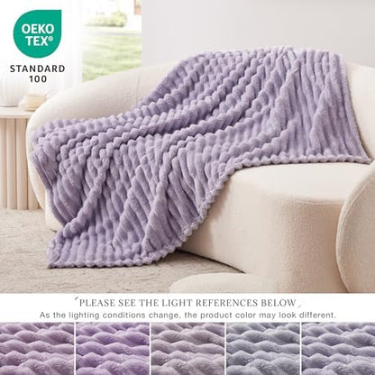 EXQ Home Stripe Jacquard Throw Blanket Light Purple for Couch Gentle