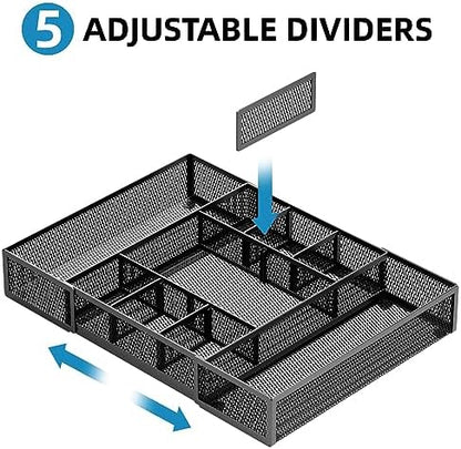Marbrasse Expandable Desk Drawer Organizer, Mesh Drawer Organizer Tray