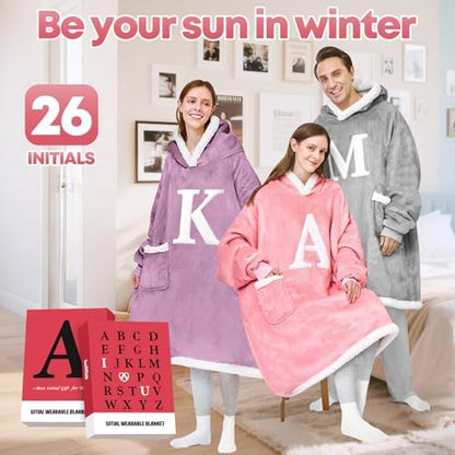 Wearable Blanket Hoodie Personalized Gifts for Women with Letter A-Z