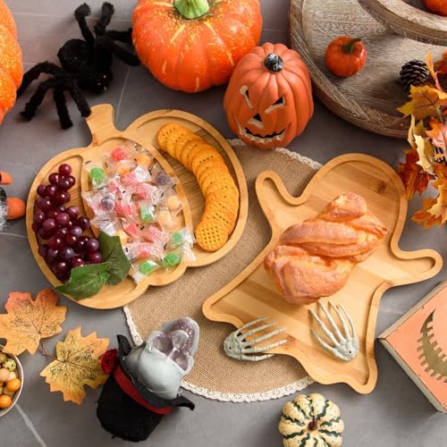 AWIZOM 2 Pcs Halloween Wood Serving Platters Ghost and Sectional