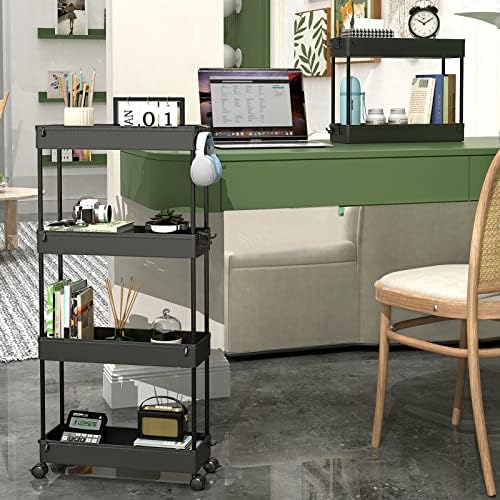 SPACEKEEPER Slim Rolling Storage Cart, 4 Tier Bathroom Cart