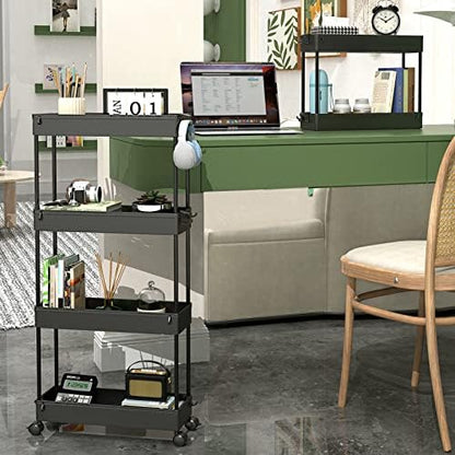 SPACEKEEPER Slim Rolling Storage Cart, 4 Tier Bathroom Cart