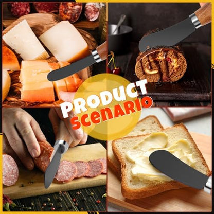Cheese Spreader Knives Set of 4, Stainless Steel with Acacia Wood