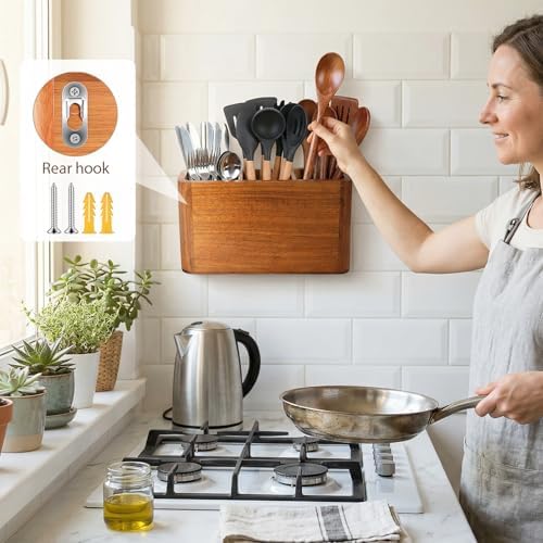 Kitchen Utensil Holder for Counter and Countertop, Acacia Utensil