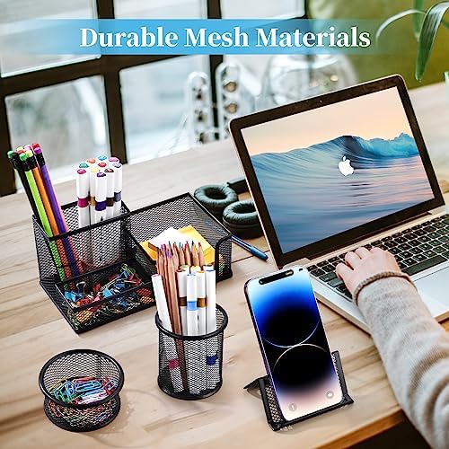 Mesh Pen Holder for Desk Pencil Holders 5 Pieces Desk Organizer Office