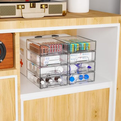 Yieach 2.2'' Tall Acrylic Clear Stackable Storage Drawer Organizer,8