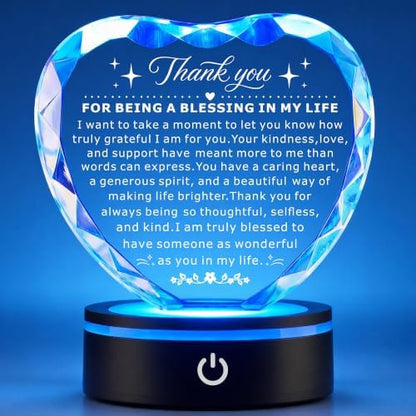 Thank You Gifts for Friends, Crystal Heart Plaque with LED Base