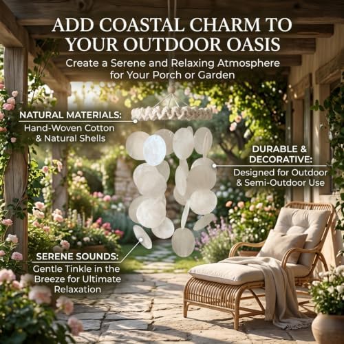 15.7 Inch Wind Chimes for Outside - Capiz Shells Garden Decor, Front