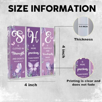Purple Christian Desk Decor for Women, Butterfly Gifts Square Acrylic