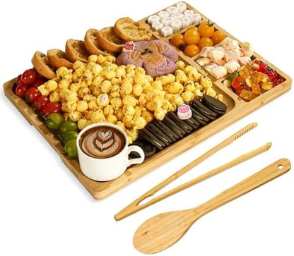 Charcuterie Boards Gift Set | Bamboo Cheese Board with Tongs and