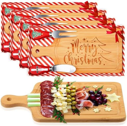 Ziliny 4 Set Christmas Cheese Board and Knife Set, Wooden Small