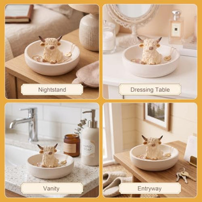 Highland Cow Ring Holder Gifts for Women, Jewelry Dish Bathroom Decor