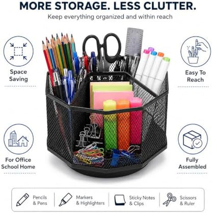 Exerz Desk Organizer 360 Rotating Pen Holder 5 Compartments Caddy