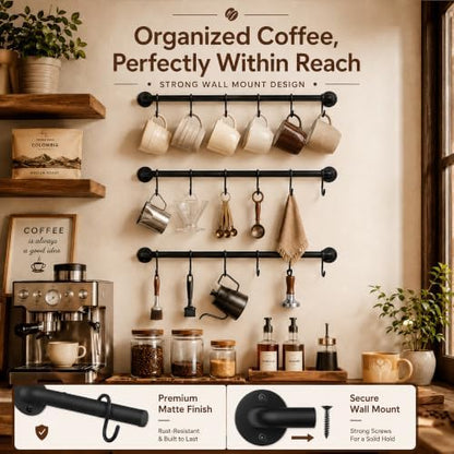 Wall Mounted Coffee Mug Holder, 2 Pack Coffee Cup Rack with 10