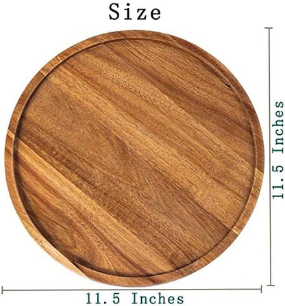 11.5 Inches Candle Holder Tray Home Decor, Round Wood Tray for Coffee