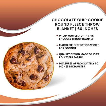 Chocolate Chip Cookie Round Fleece Throw Blanket, Realistic Dessert