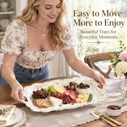 DEAYOU 3-Pack Melamine Serving Tray, Stackable Food Tray with Handles