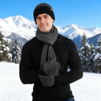 floconssy Men's Winter Hat Scarf Gloves Set of 3, Knit Thermal Combo
