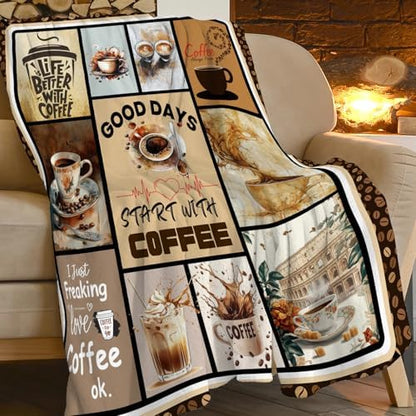 jerkboo Coffee Blanket Drink Cup Throw Blankets Gifts for Girls
