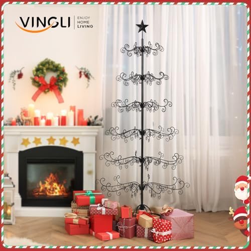 VINGLI 6ft Wrought Iron Christmas Tree w/192 Branch Tips, 6-Tier Metal