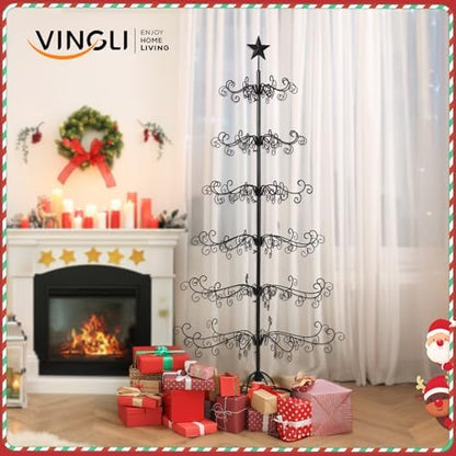 VINGLI 6ft Wrought Iron Christmas Tree w/192 Branch Tips, 6-Tier Metal