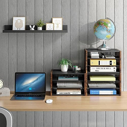DAOUTIME 3-Tier Paper Letter Tray, Wooden Desk File Organizer