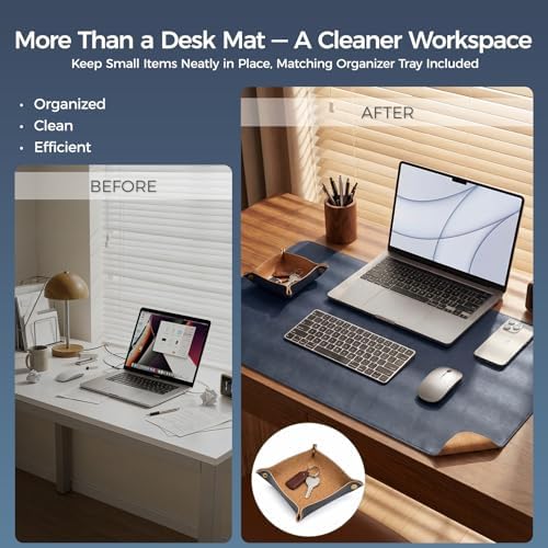 Faux Leather Desk Mat & Tray Set,Innovative Cork-Look Printed