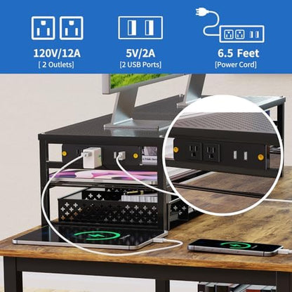 Simple Trending 2-Tier Metal Dual Monitor Stand with USB & 2 Drawers